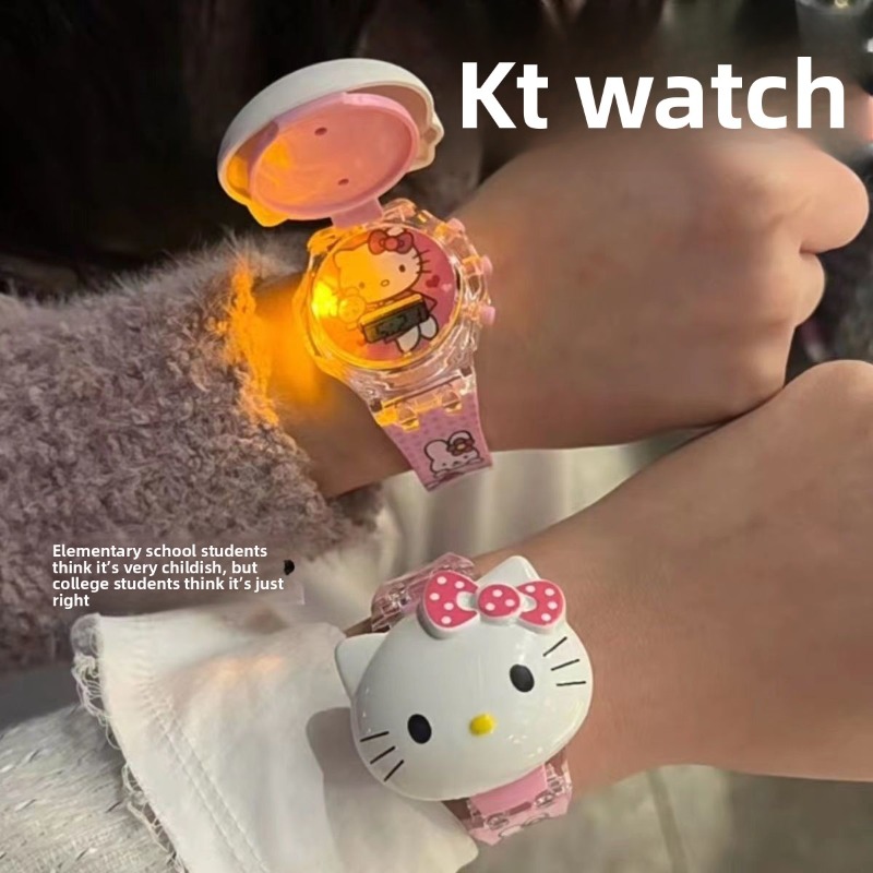 Women'S Accessories To Wear With Watch - Hello Kitty Shape Flip Electronic Watch