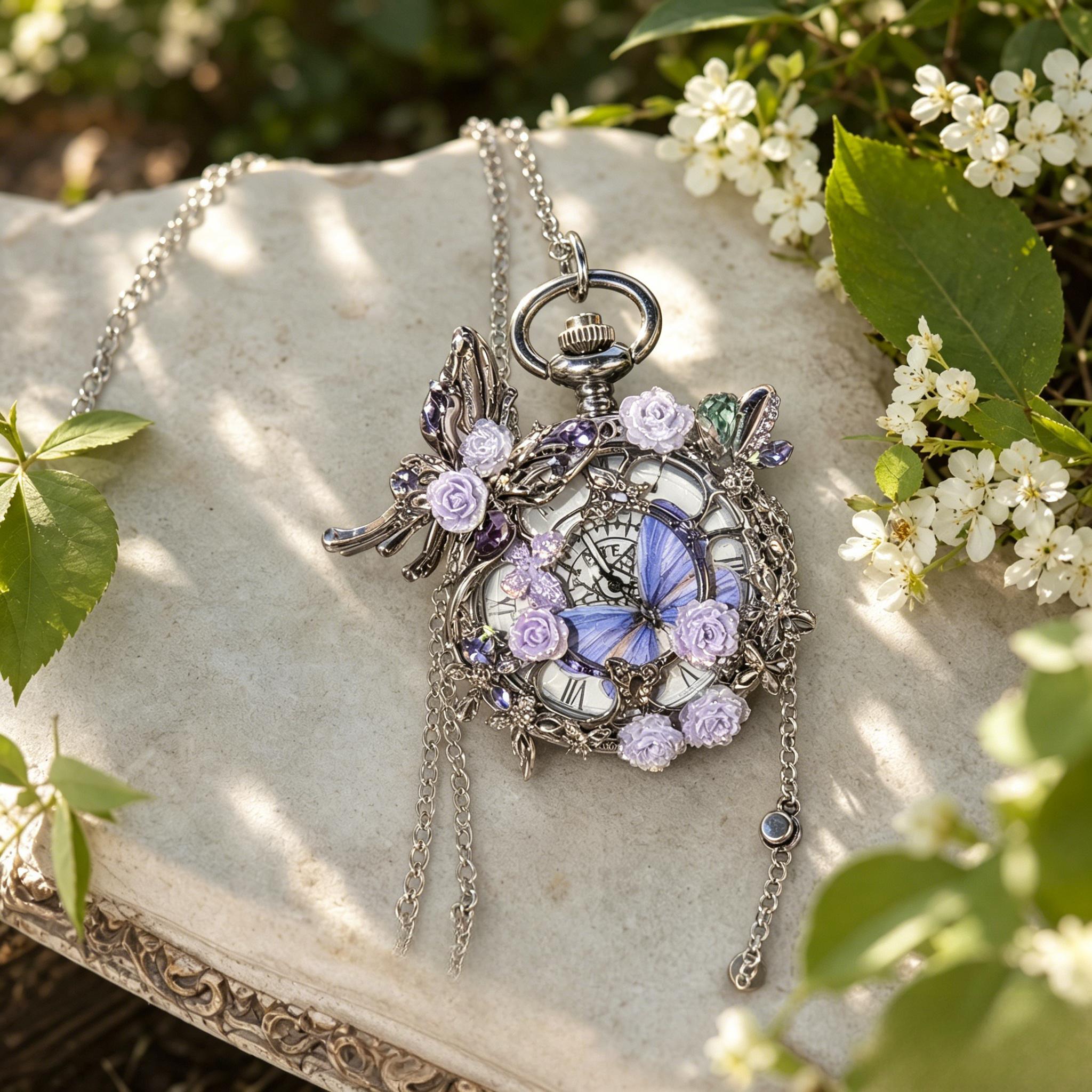 Women'S Accessories To Wear With Watch - Handmade Vintage Butterfly Pocket Watch Necklace