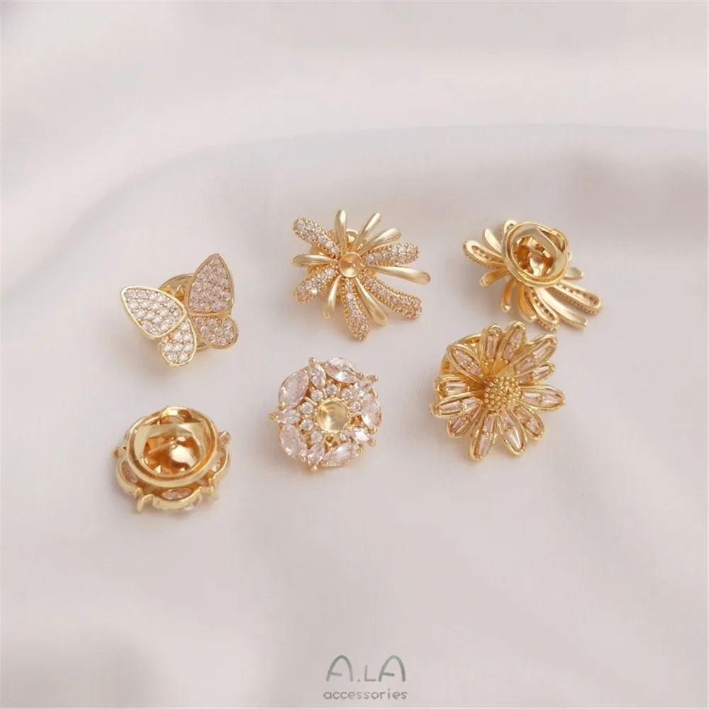 Brooch Pin Gold - 14K gold clad micro inlaid zircon