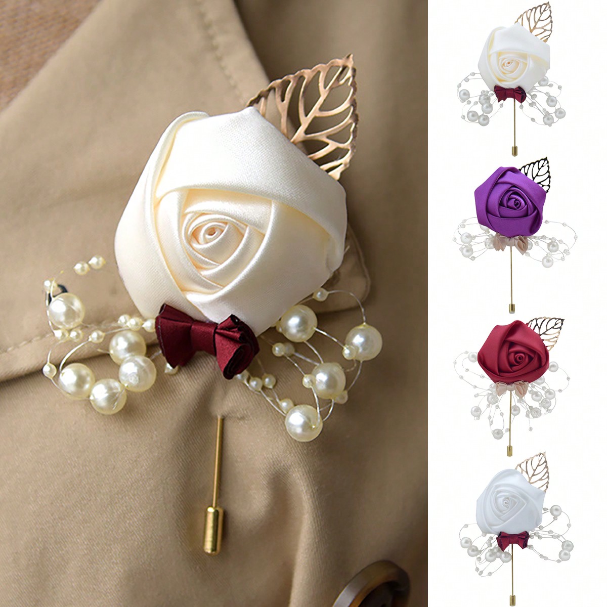 Brooch Pin Gold - 1 Piece Wedding Groom Men's Rose