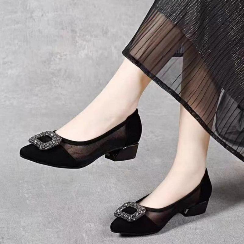 Women'S Shoes And Accessories - Elegant Pointed Toe Mesh Block Heel