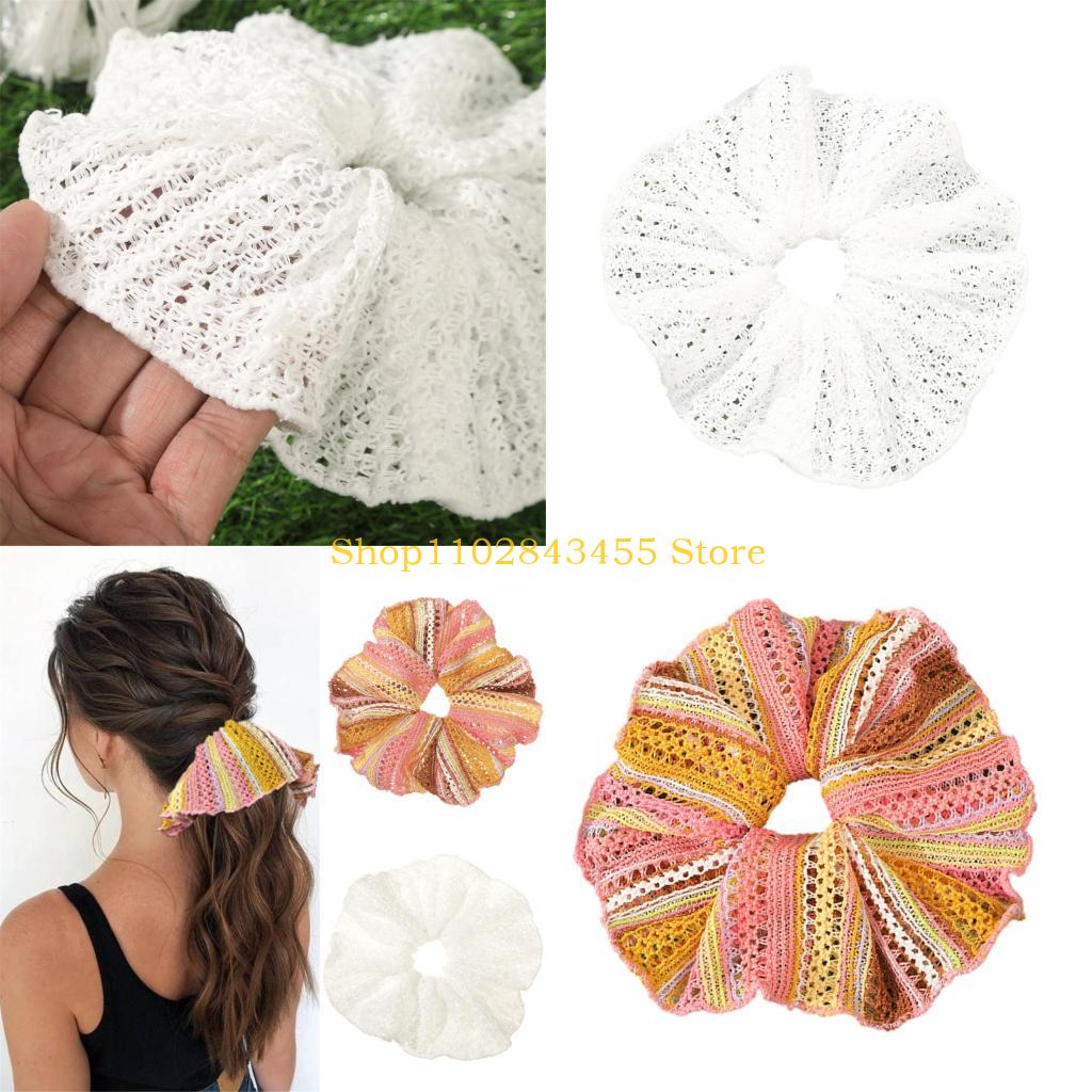 Women Accessories Description - 49MC Elegant White Textured Hair Scrunchie